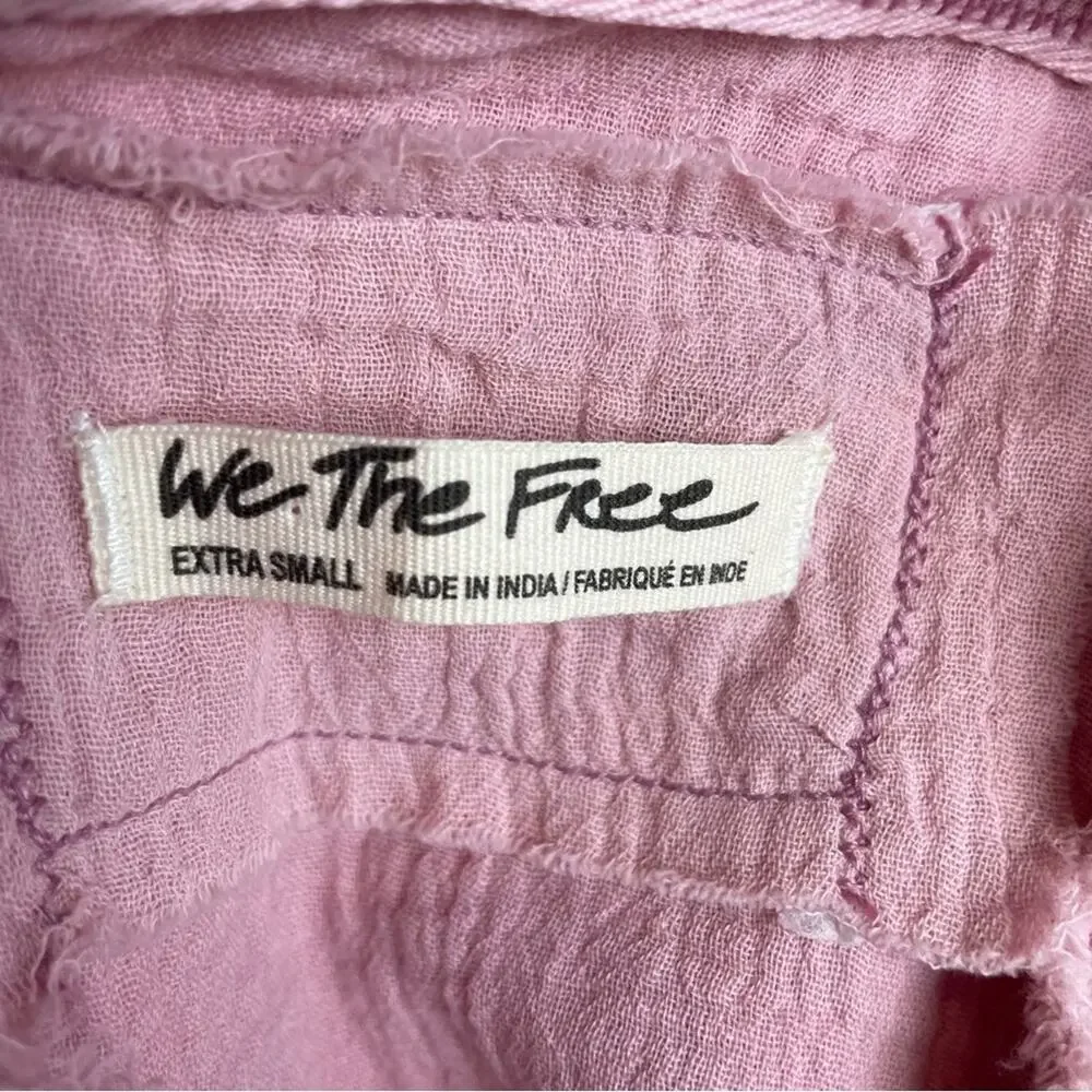 We the Free Pink Gauzy Cotton Button Short Sleeve Top XS